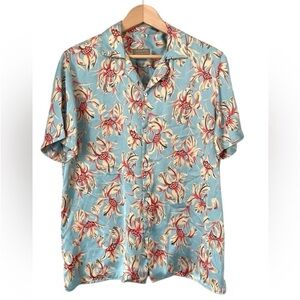 Zara Man Satin Floral Slim Fit Hawaiian Shirt Large